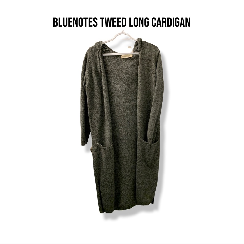 Bluenotes tweed long cardigan, grey, size medium